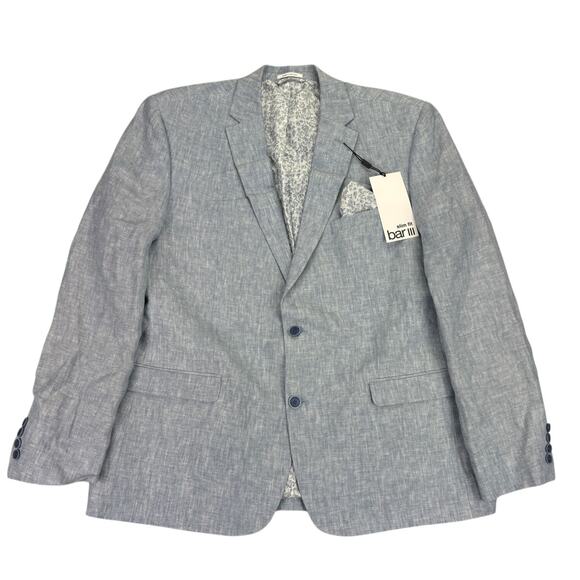 Bar III Mens Slim Fit 100% Linen Solid Suit Jacket Blue 46R